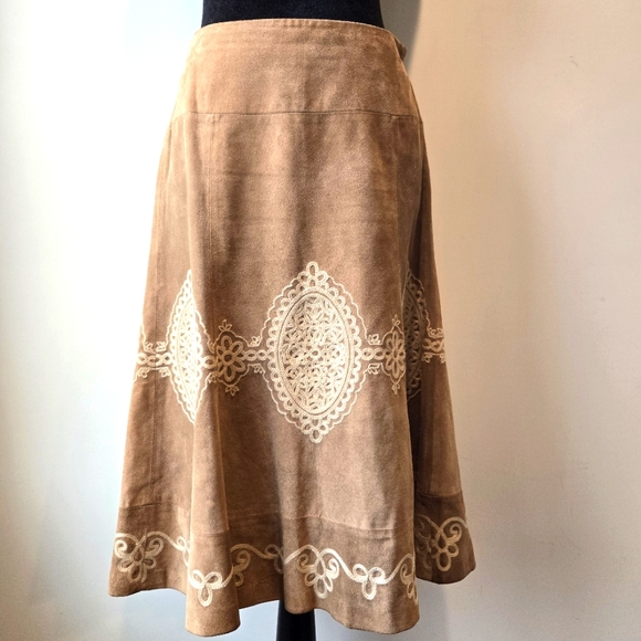 Weatern Boho Tan Leather Suede Hippie Midi Skirt Size